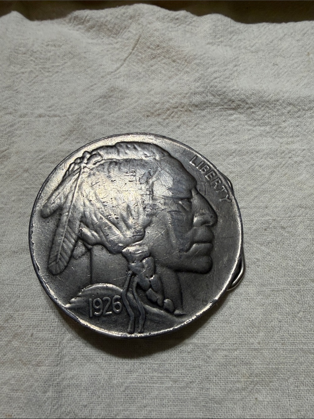 Vintage 1978 Buffalo Nickel Style Belt Buckle - Silver Tone pewter